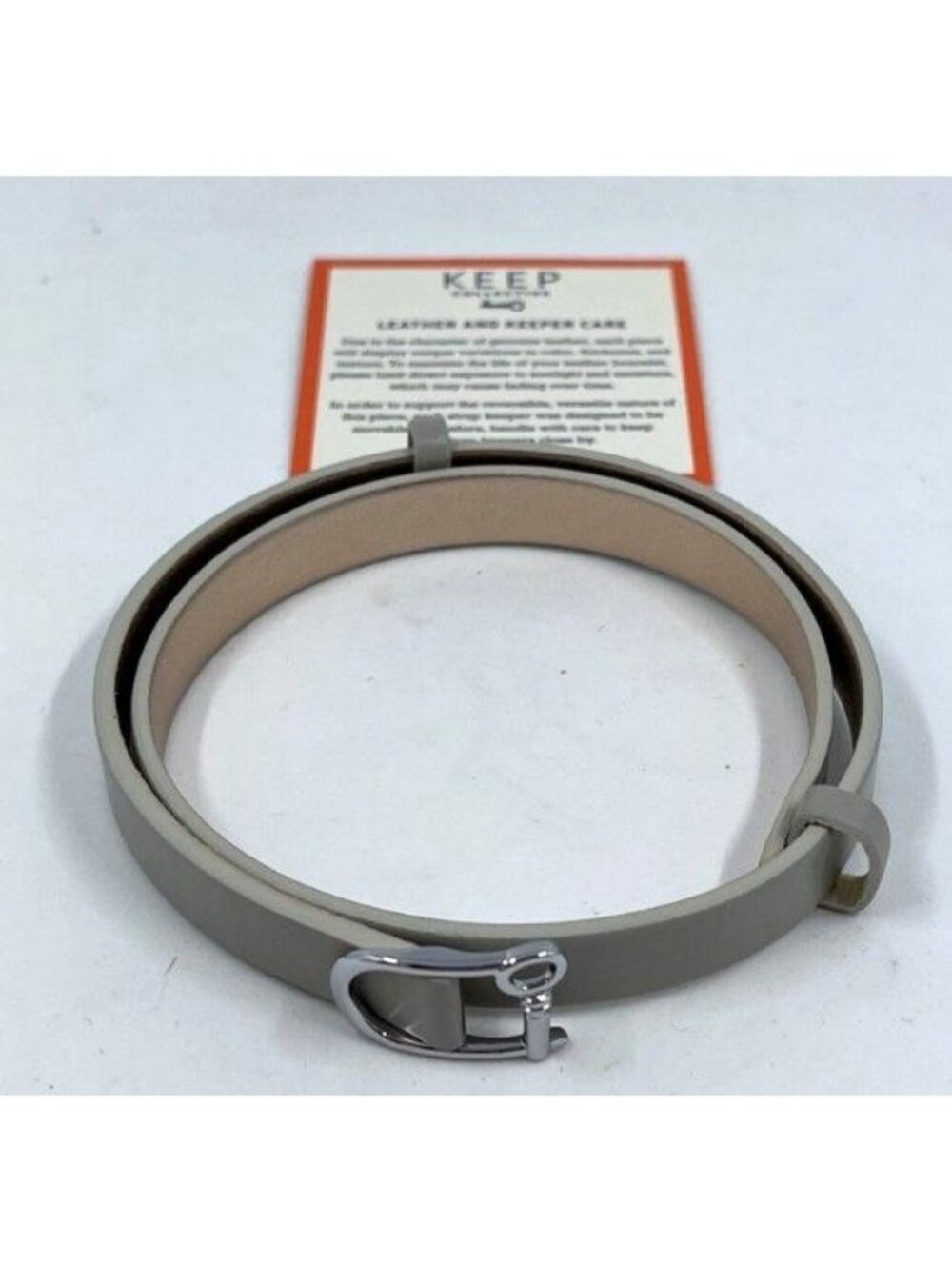 Stella & Dot Keep Collective Double Leather Band Bracelet Cool Grey Champagne